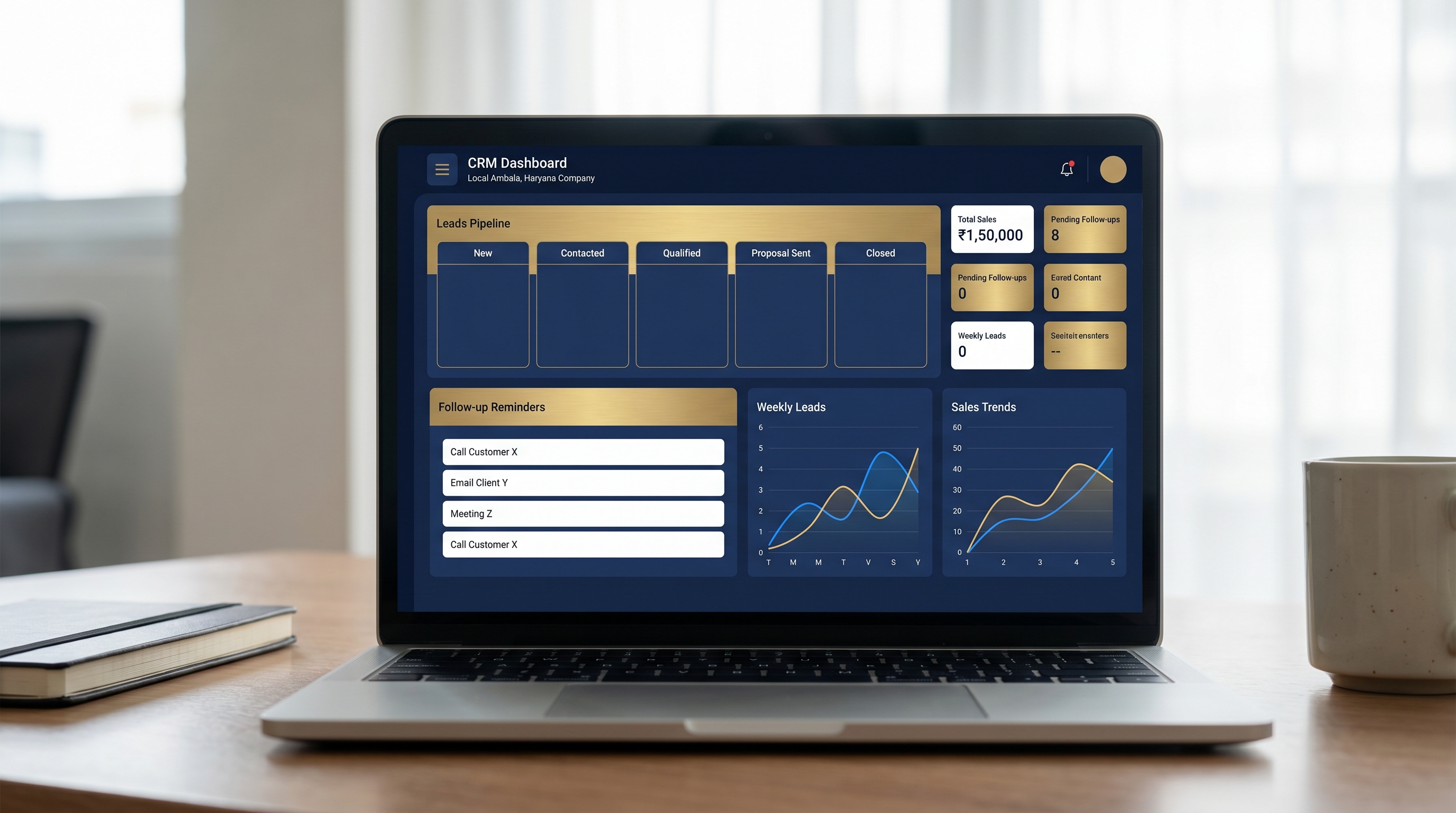 CRM dashboard and workflow automation screen
